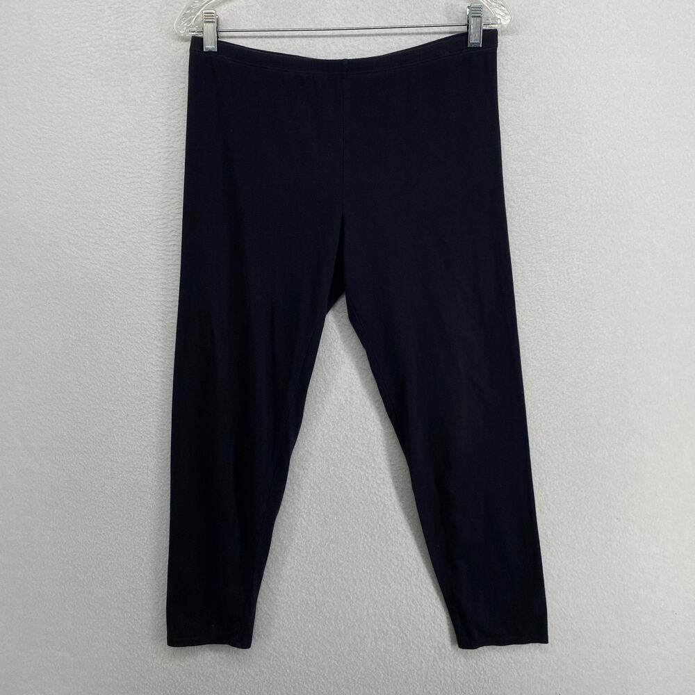 EILEEN FISHER Leggings M Organic Cotton Stretch Jersey Cropped Pull On Blue USA
